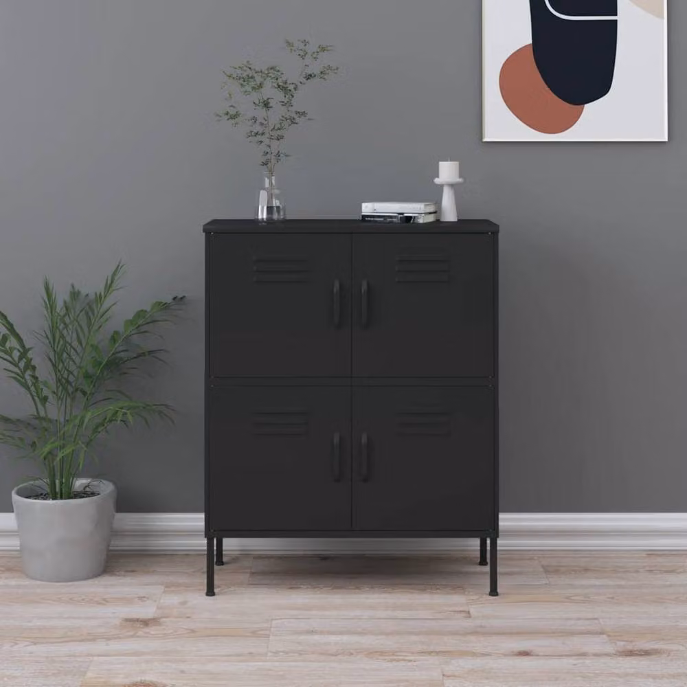 Berkfield Home Industrial Black Steel Storage Cabinet with Hinged Doors, W/D/H: 80 x 35 x 101.5 cm – 2