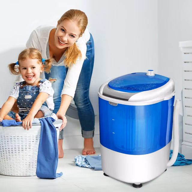 Costway 2 in 1 Mini Single Tub Semi-automatic Top Loader Washer and Spin Dryer in Blue