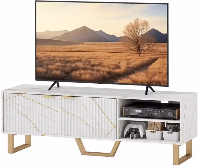 KORVIXA White Modern TV Unit with Shelves and Storage Cupboard for your Living Room W/D/H: 100 x 100 x 100 cm