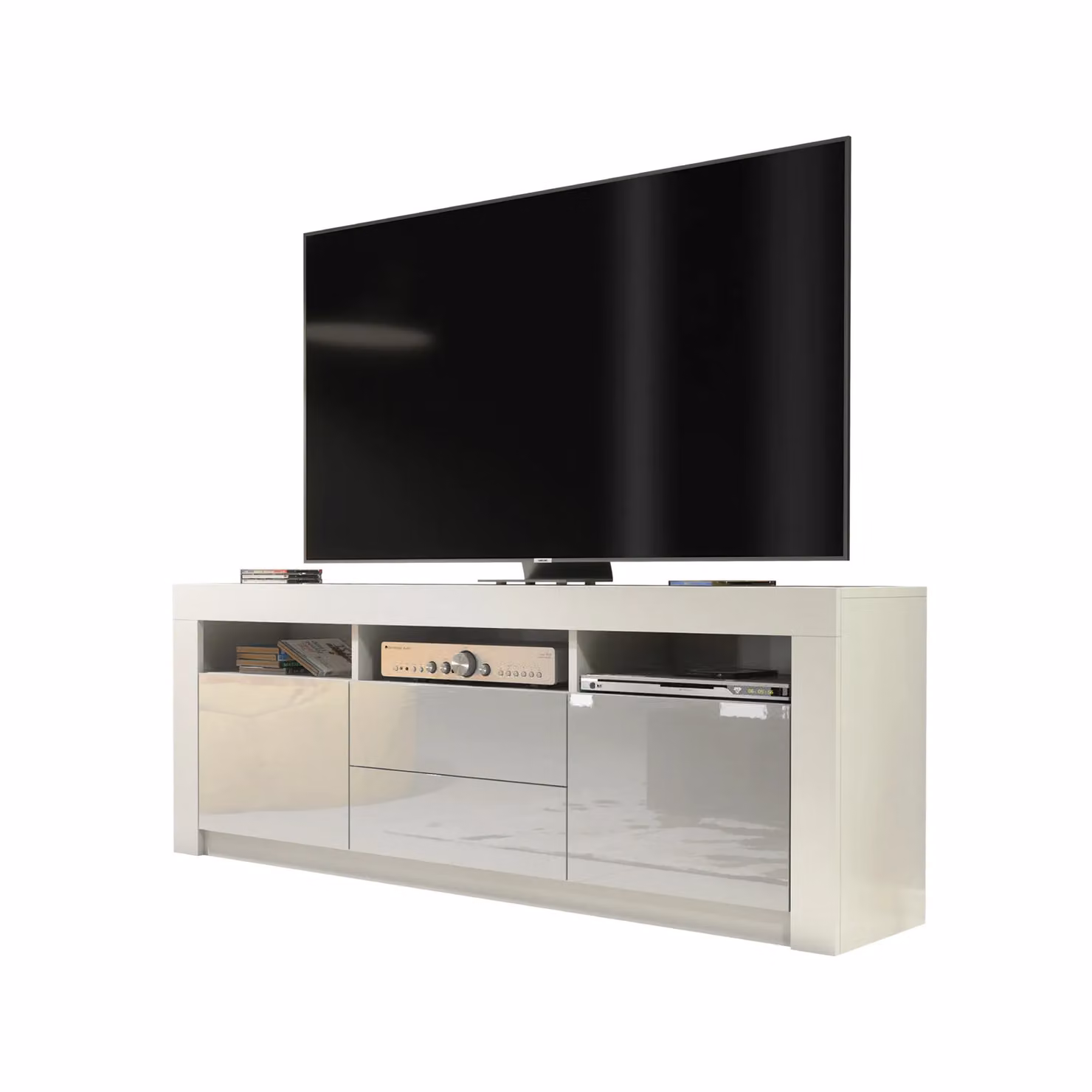 Creative Furniture Modern TV Unit in White with High Gloss Grey Doors, W/D/H: 160 x 35 x 60 cm – 3