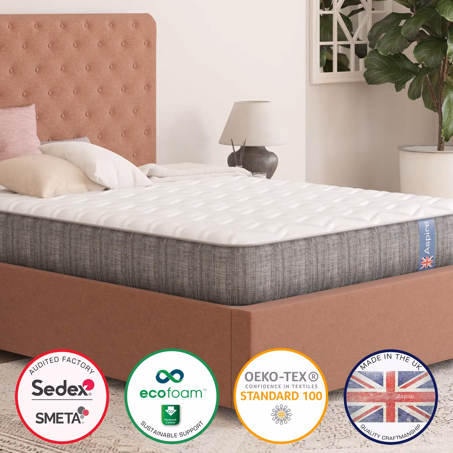 Aspire White Hybrid Quad Layer Pocket Sprung Mattress, W/D/H: 120 x 200 cm – 3