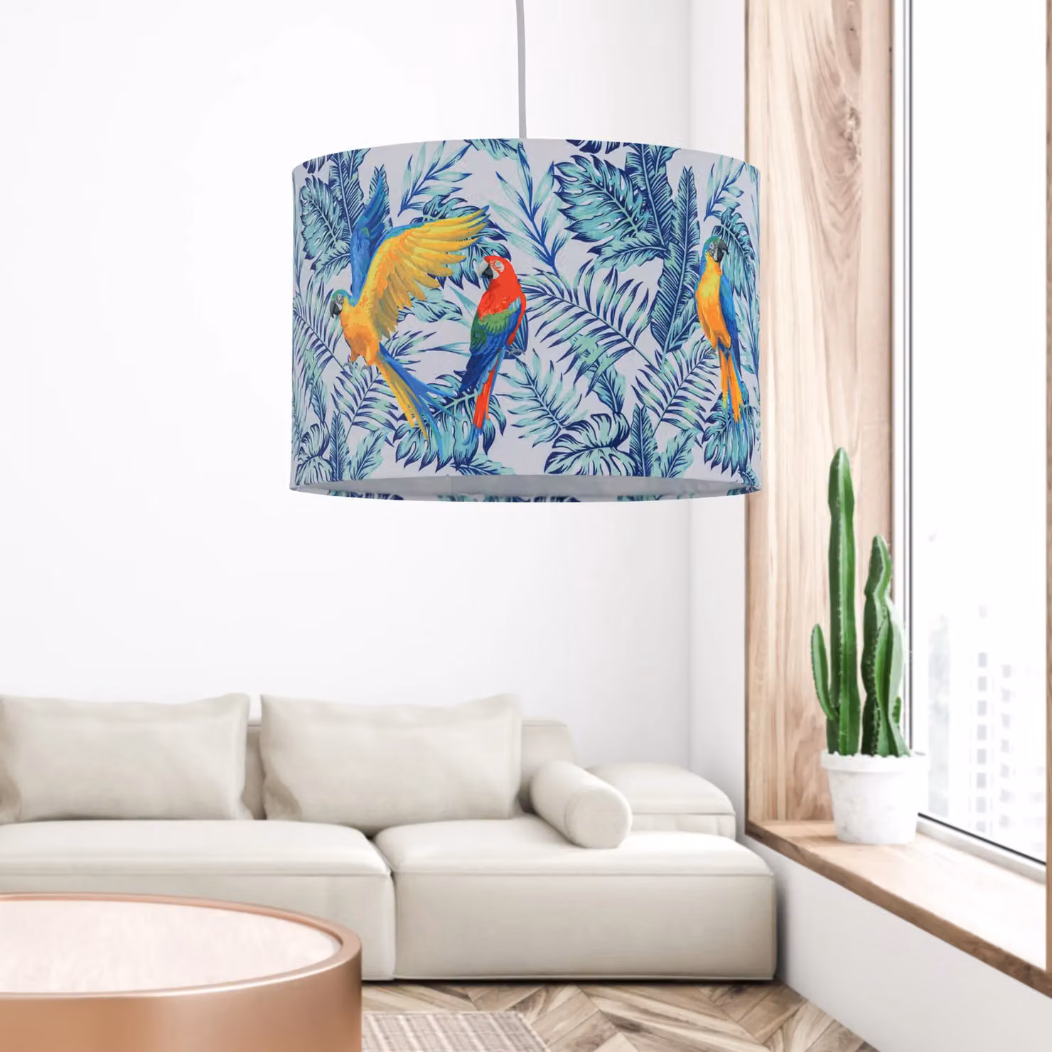 First Choice Lighting Tropical Parrot Velvet Blue and Multicolour Round Pendant or Table Lamp Shade, Diameter: 30 cm – 4