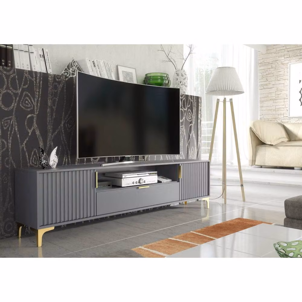 Creative Furniture Tide Crest TV Unit, Grey and Gold, W: 200 cm, D: 50 cm, H: 35 cm – 2