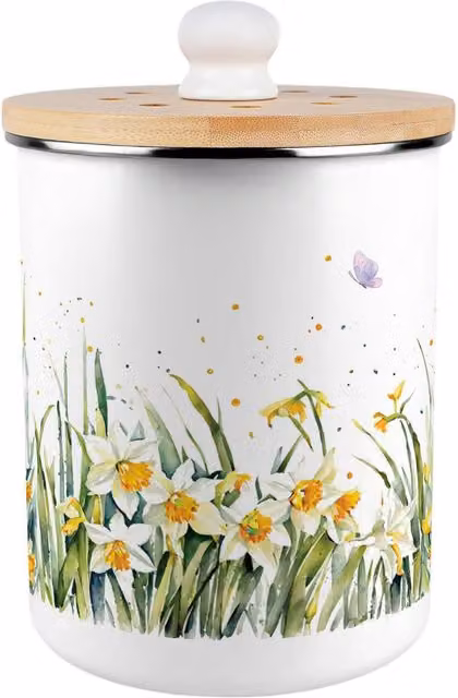 Purely Home Spring Daffodils Metal Food Waste Caddy with Flip Lid, 2 l, Green