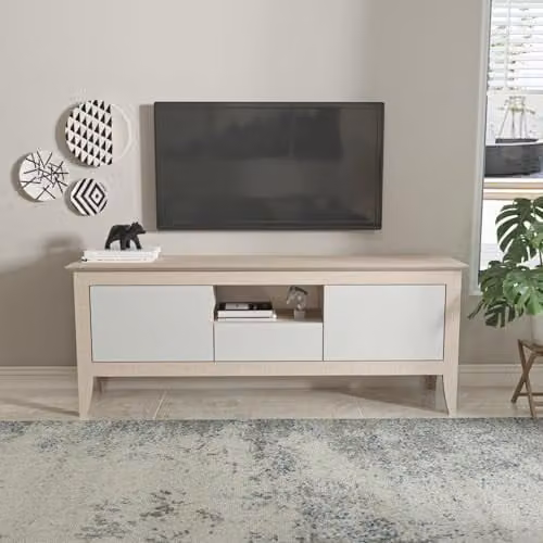 Decorotika Verde TV Stand in Beige and White, W: 150 cm, D: 35 cm, H: 59 cm