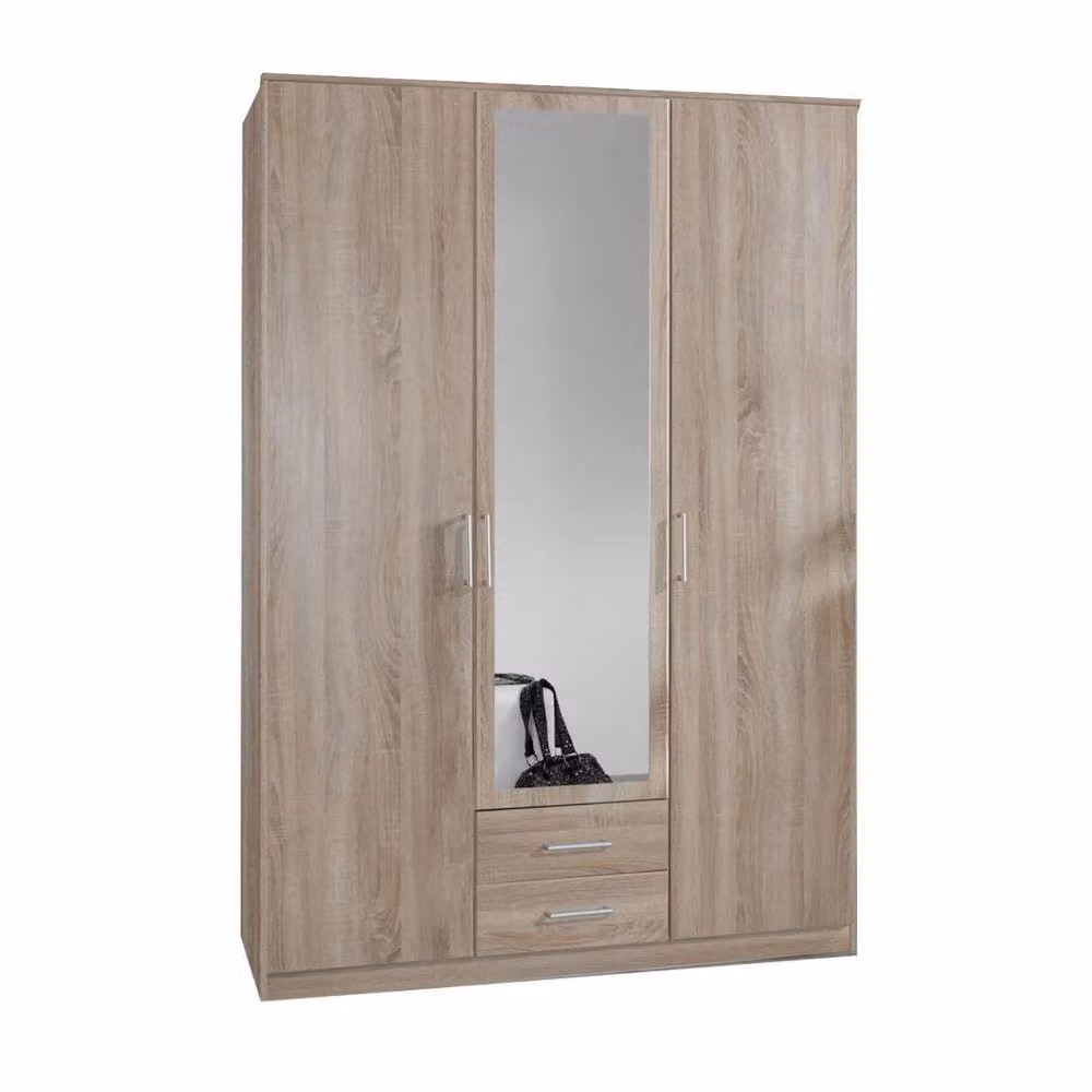 KDMD Osaka Oak 3 Door Wardrobe with Mirror and 2 Drawers in Brown, Width: 135 cm – 2