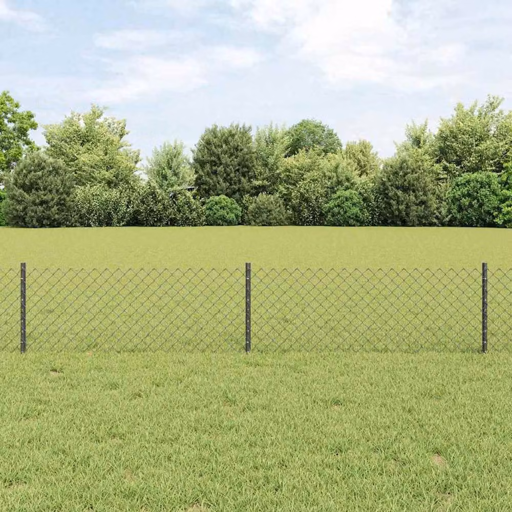 Berkfield Home Practical Steel Chain Link Fence with 10 U-Profile Posts, Grey, W: 10 m, H: 0.4 m – 2