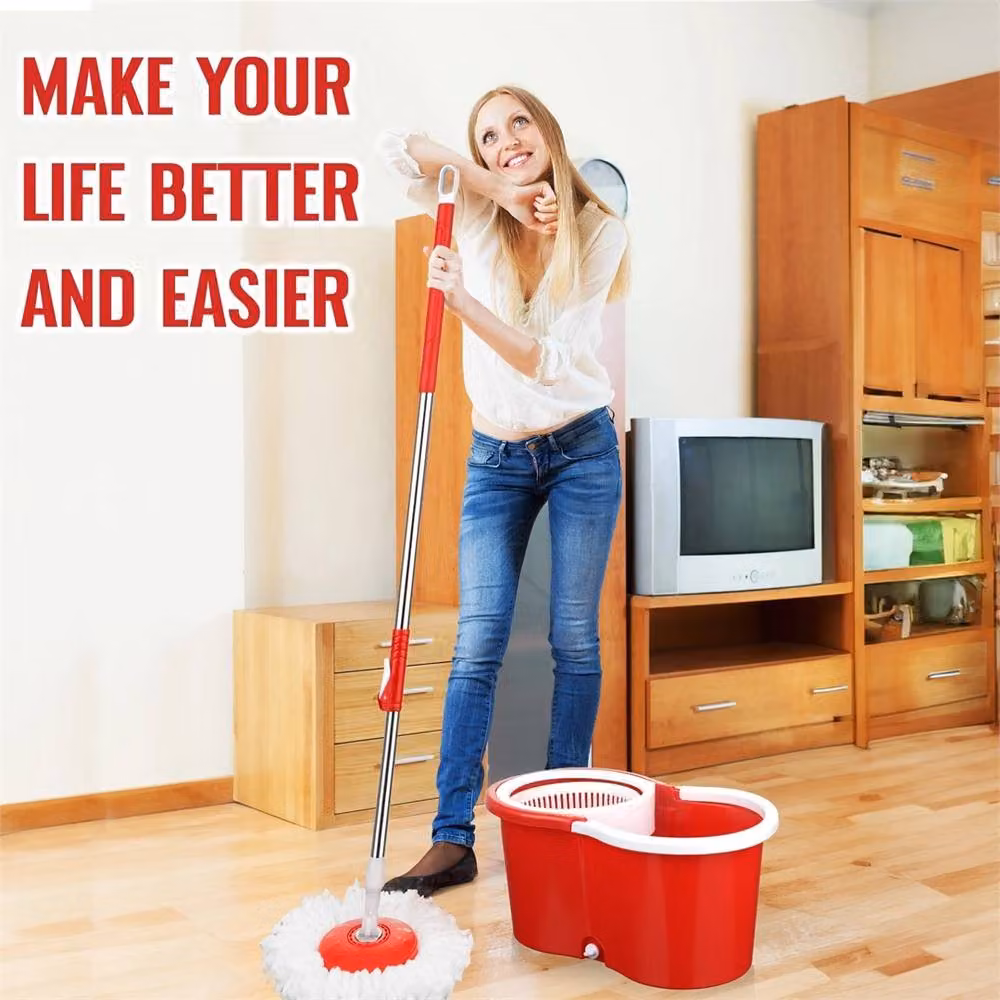 Nordara Red 360 Degree Spin Mop Bucket Set with Wringer and 2 Microfibre Refillable Heads – 2