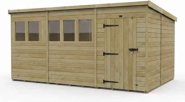 Buttercup Farm Brown Timber Pent Garden Shed with Single Door and Windows, W/D/H: 518.2 x 305.0 x 210.0 cm