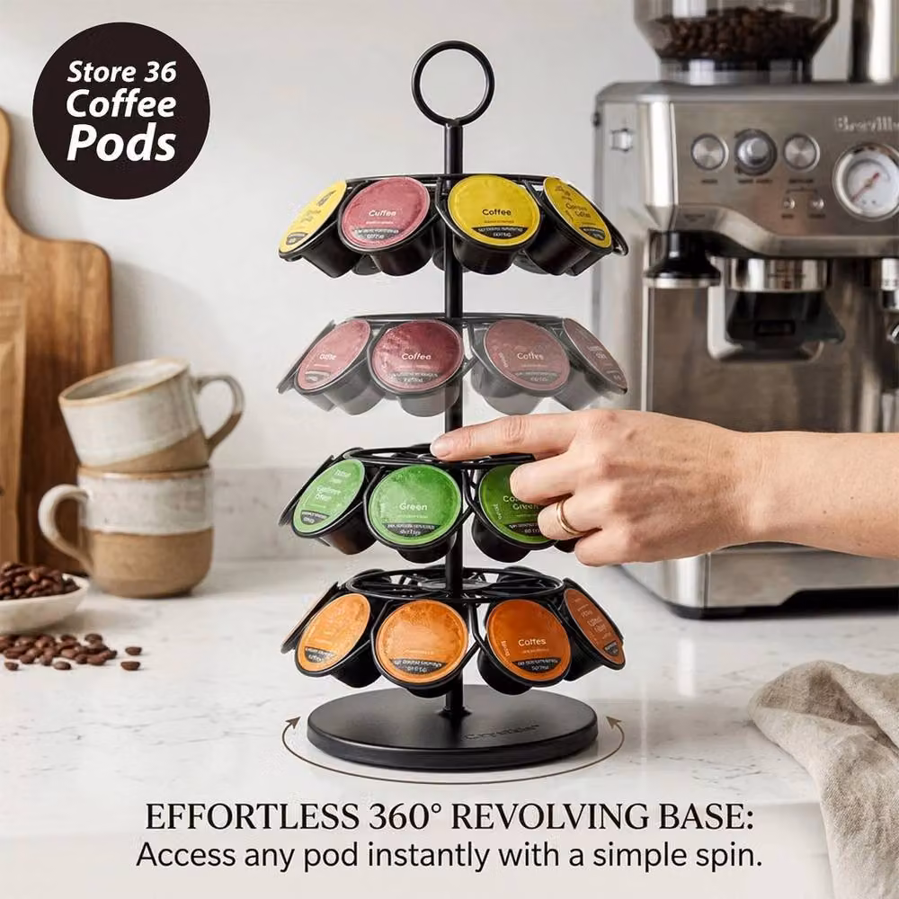 VOGREX Rotating 36 Coffee Capsule Holder in Black Metal, W/D/H: 37.0 x 18.0 x 1.0 cm – 5