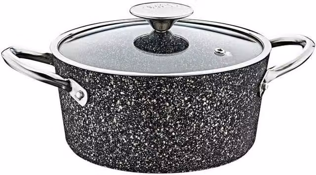 OMS Black Non-Stick Granite Coated Aluminium Saucepan, 20 cm