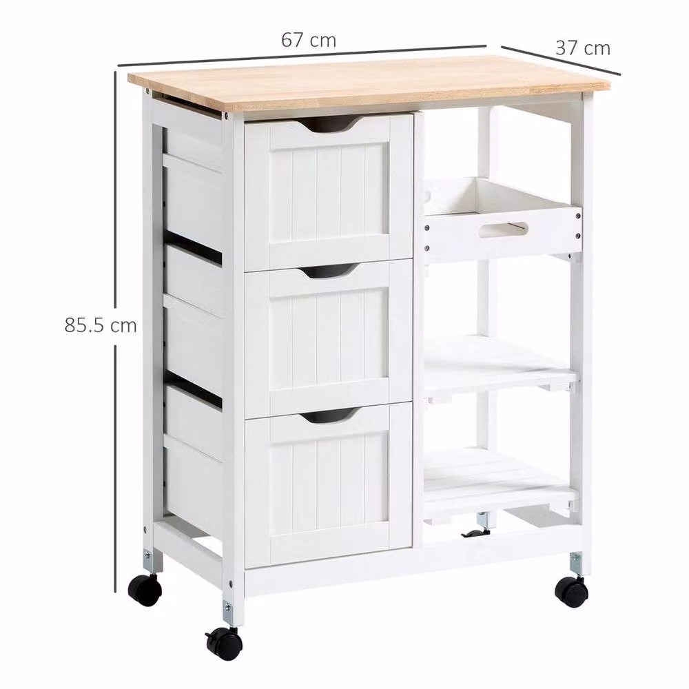 EONLION White Lacquered Wood Rolling Kitchen Island and Bar Serving Cart – 2
