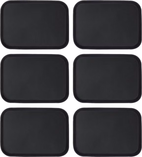 Argon Tableware Black Rectangular Non-Slip Rubberised Serving Trays, Pack of 6, W: 35.5 cm, D: 25 cm – 7