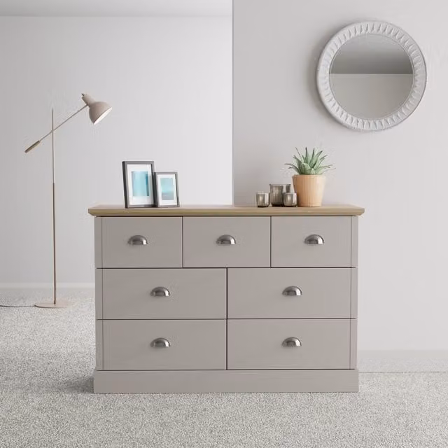 GFW Kendal 7 Drawer Chest in Grey Oak