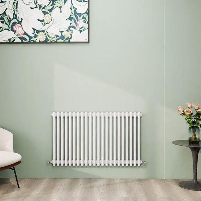 AicaBathroom Horizontal Traditional Cast Iron Style 3 Column Steel Radiator in White, W: 60 cm, H: 101 cm