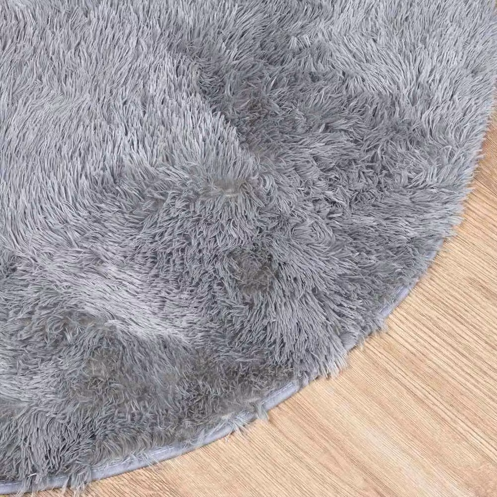 Berkfield Home NAVARRA Shaggy High Pile Round Rug, Light Grey, W/D: 240 x 240 cm – 2