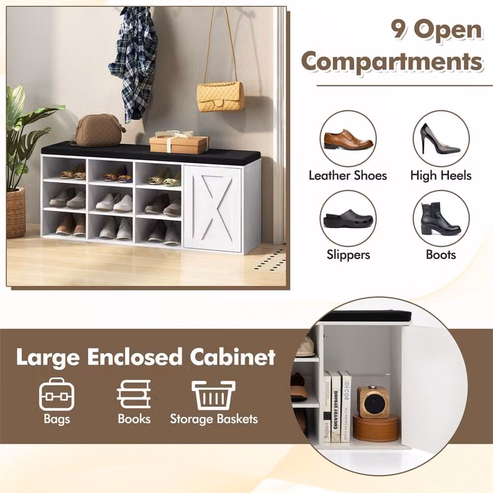 NESTLUNE 9-Cube Shoe Storage Bench and Rack in White, W/D/H: 100 x 15 x 49 cm – 4