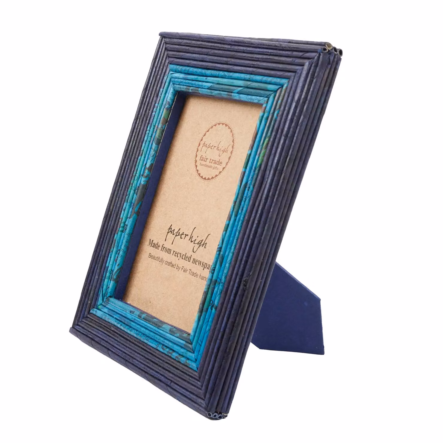 Paper High Reclaimed Newspaper Single Photo Frame in Blue, Rectangular Tabletop Design, W/D/H: 20.0 x 1.6 x 25.3 cm – 2