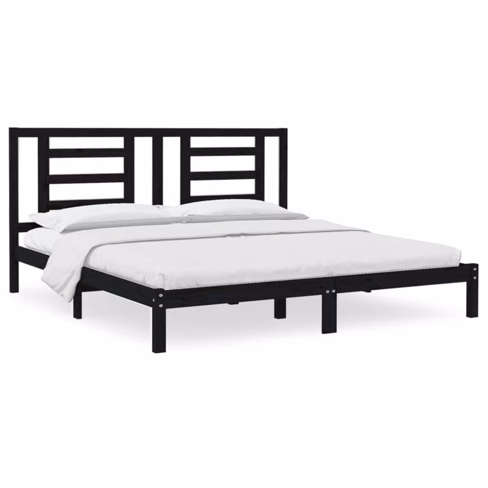 Berkfield Home Beautiful Bed Frame in Black Solid Pine, W/D/H: 200 x 200 x 205.5 cm – 3