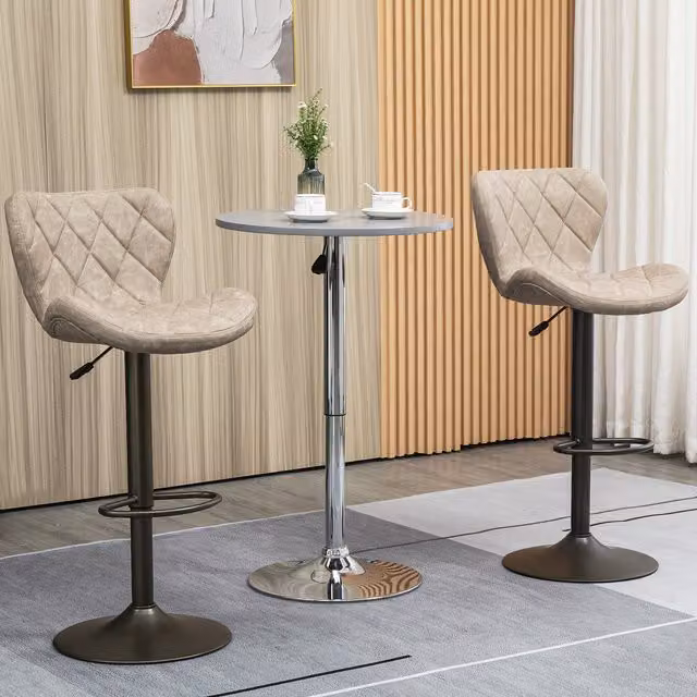 HOMCOM Set of 2 Modern Swivel Bar Stools in Light Grey Fabric and Metal