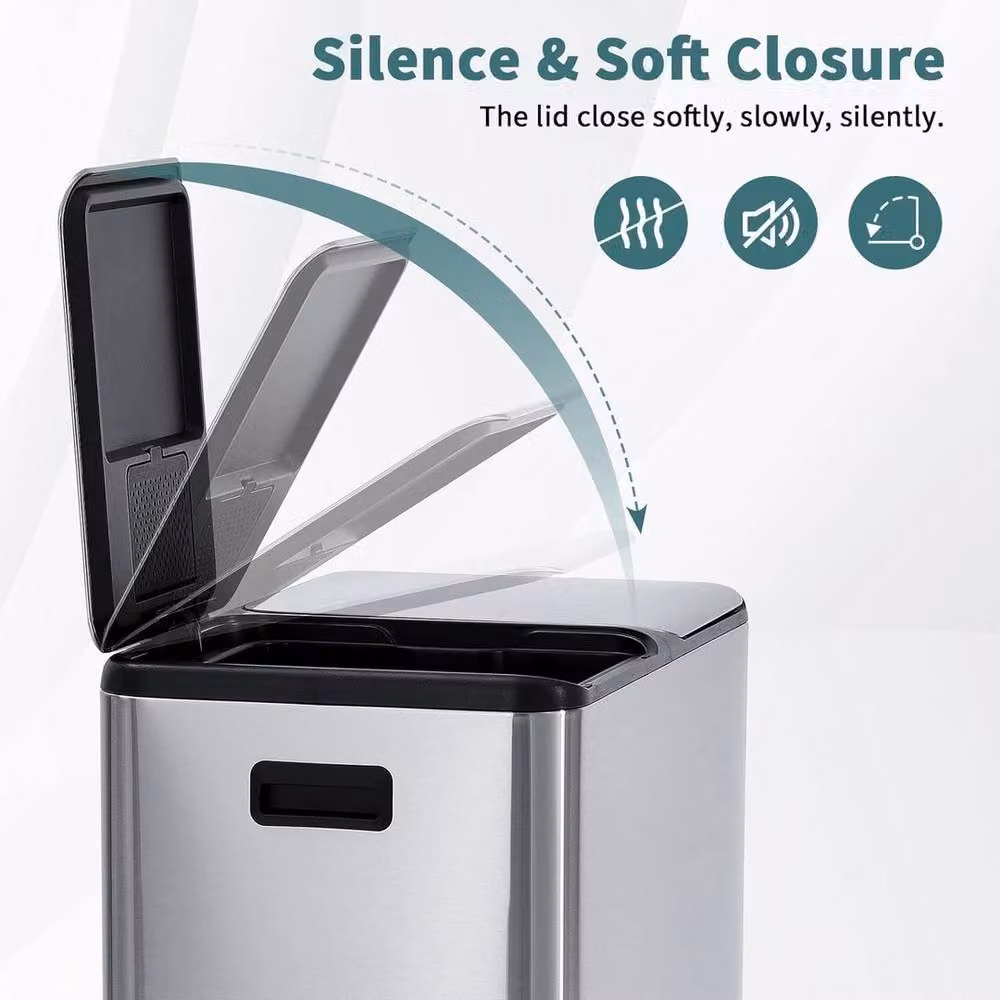 VOGREX 60L Dual Pedal Kitchen Recycling and Waste Bin in Silver – 3