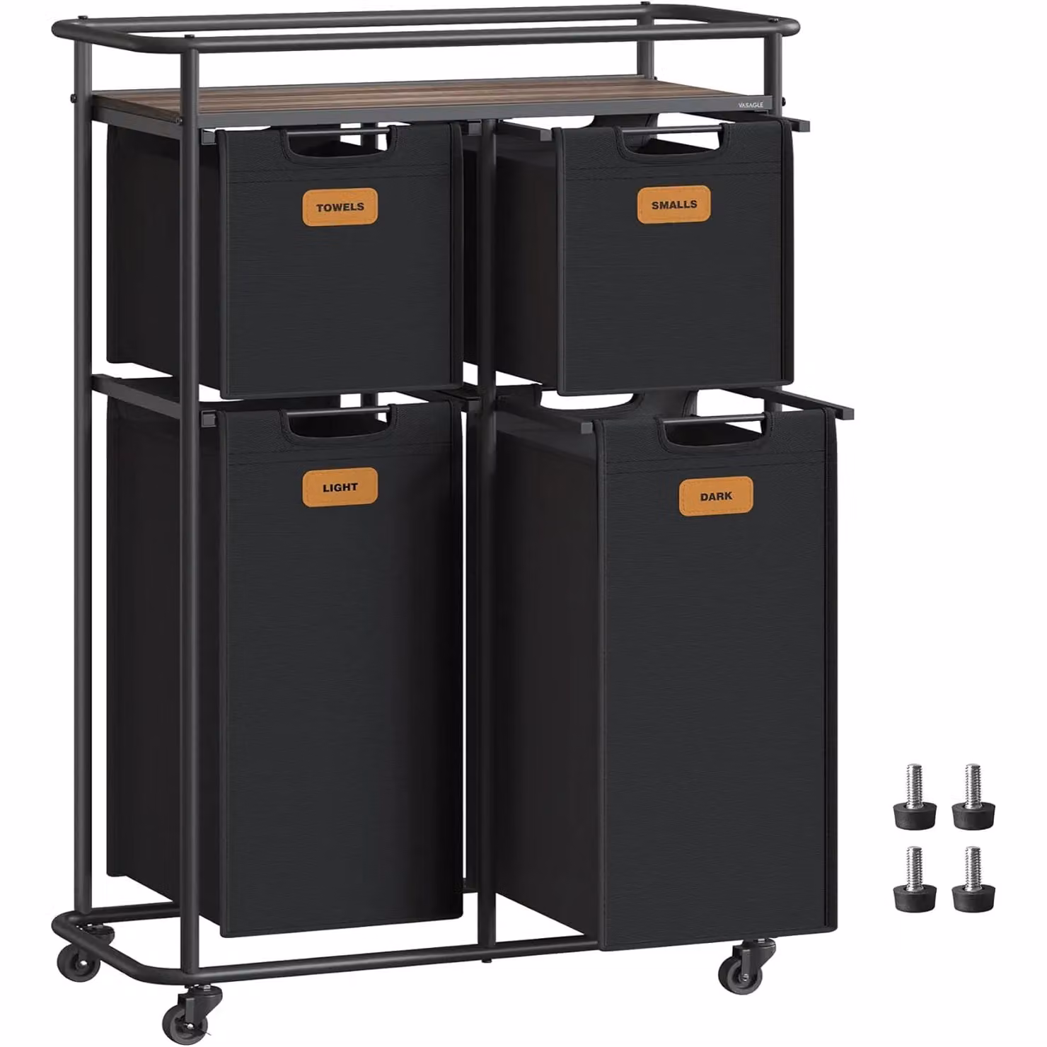 VASAGLE Mobile Sorting Laundry Station with Removable Bags and Wheels, Black – 4