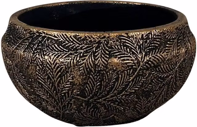 Four Candle Gold Leaf Design Metal Planting Bowl in Bronze, Diameter: 17 cm