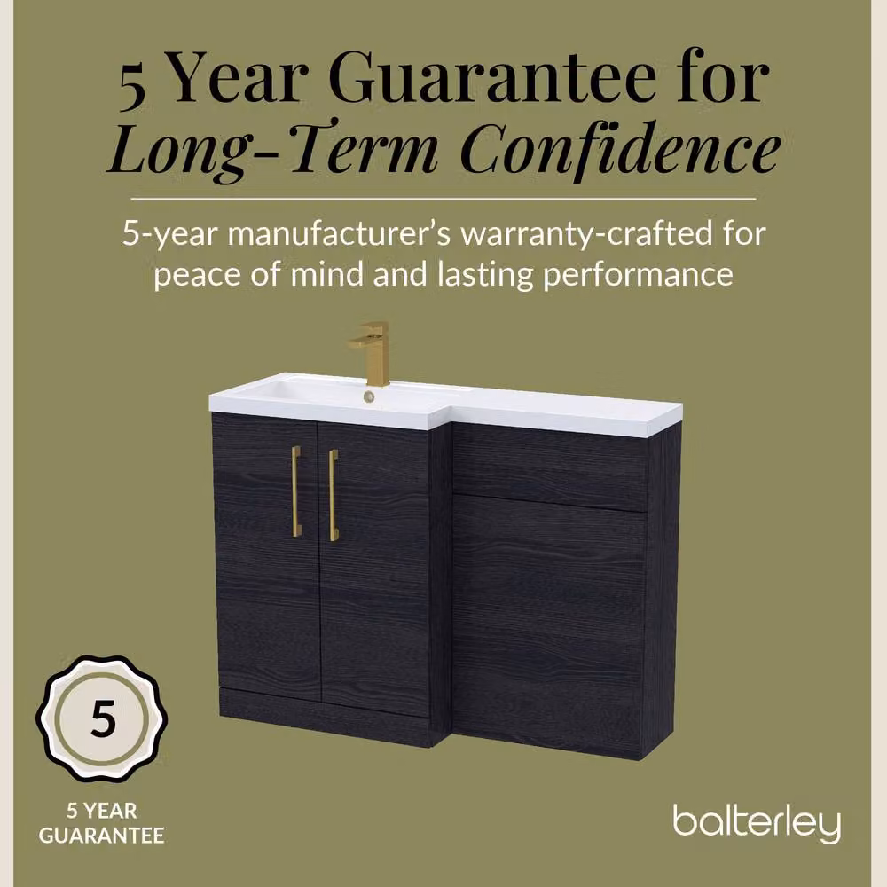 Balterley Modern Matt Black Woodgrain Left-Hand Vanity and WC Unit Combination W: 110 cm, H: 84 cm – 5