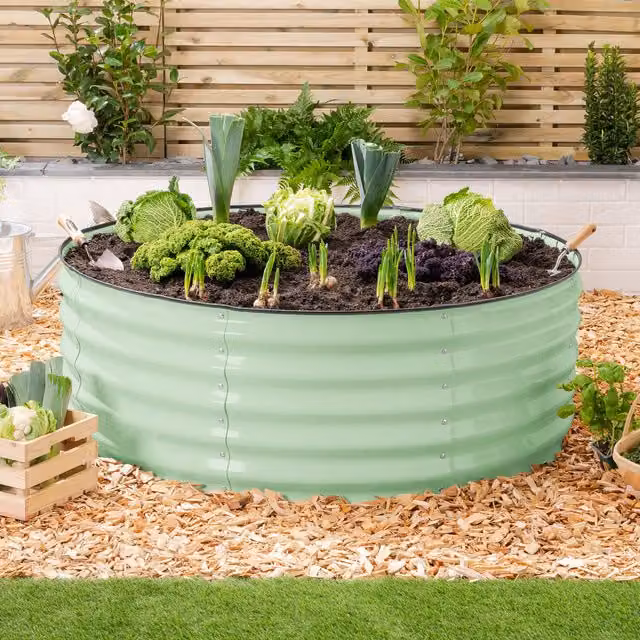 Christow Circular Raised Garden Bed in Green Galvanised Steel