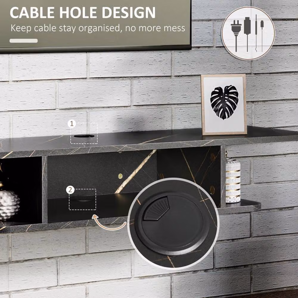 STILVORA Modern Wall Mounted Floating TV Unit with Media Compartments in Matt Black – 5
