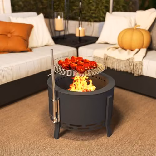 Outsunny Portable Black Steel Fire Pit BBQ and Fire Bowl with Stainless Steel Grill Grate, Diameter: 58 cm – 7