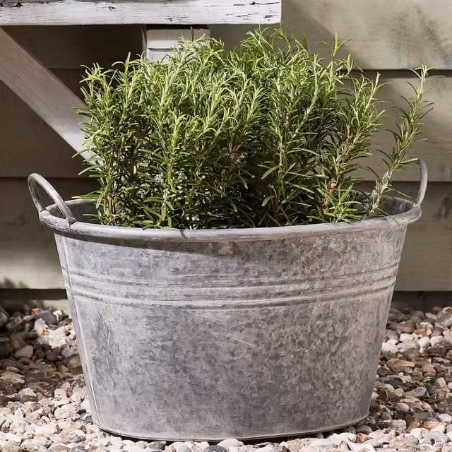 Dibor Vintage Grey Galvanised Steel Trough Planter Tub, H: 24.5 cm, W: 38 cm, D: 28 cm – 1