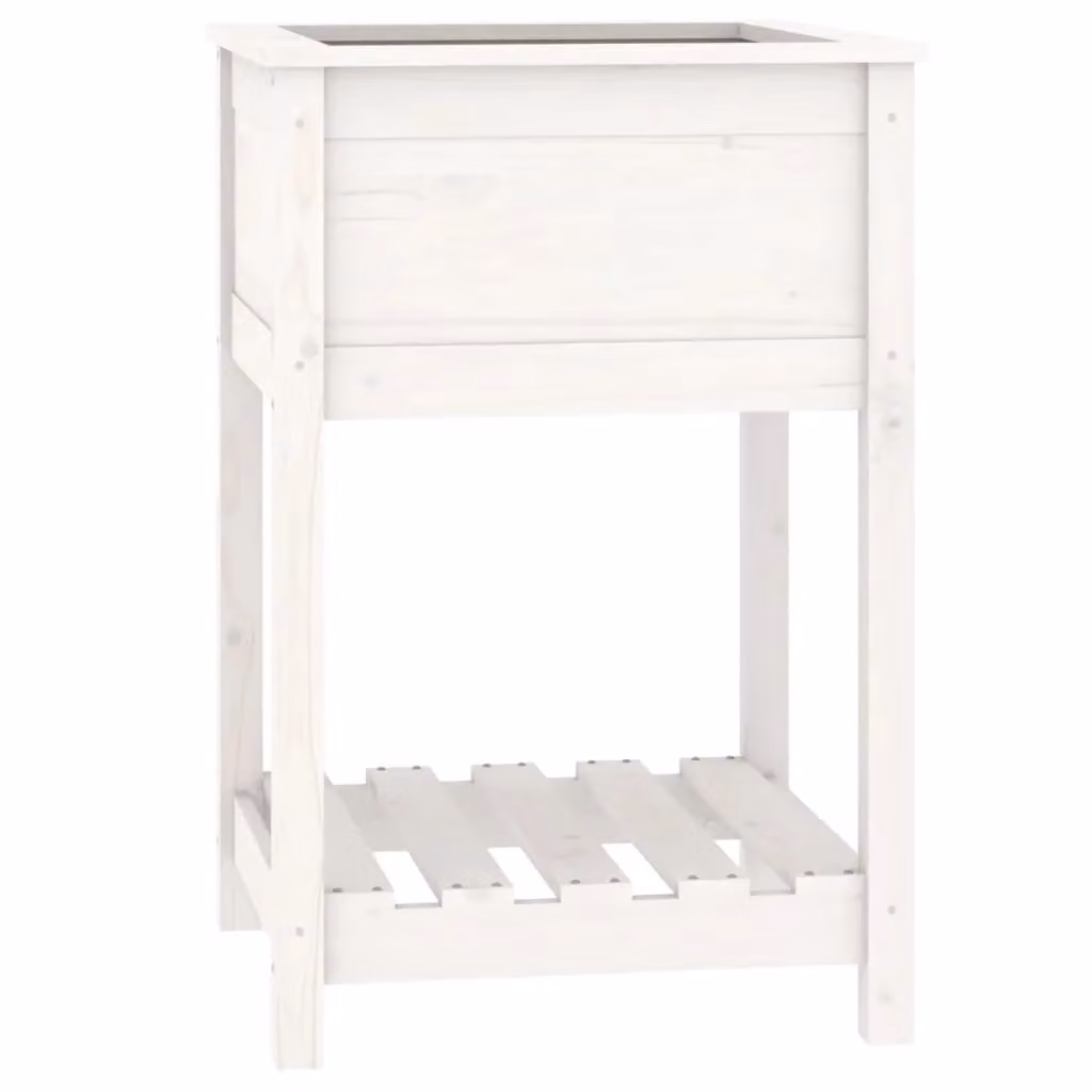 Berkfield White Wooden Raised Bed Planter with Shelf, W/D/H: 54 x 54 x 81 cm – 2