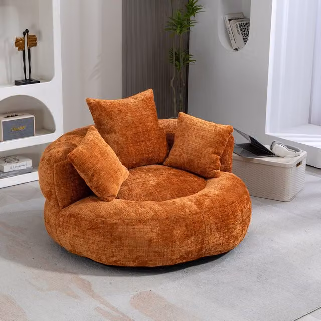 Aosom UK High Back Bean Bag Chair with 3 Pillows, Shredded Memory Foam and Chenille Fabric, Orange, W/D/H: 108 x 108 x 52 cm – 1