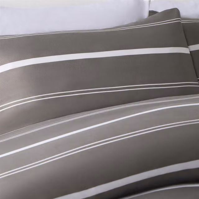 OHS Grey Striped Polyester Duvet Cover and Pillowcase Set, W: 140 cm, L: 200 cm
