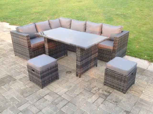 Fimous 6 Seater Rattan Corner Sofa Set with Footstools in Dark Grey