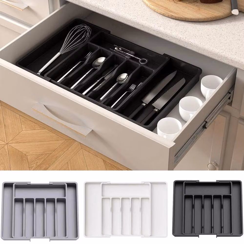 NESTLUNE Black Extendable Cutlery Drawer Organiser and Utensil Tray – 4