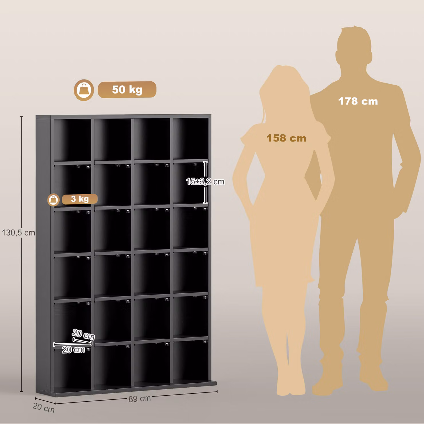 HOMCOM Modern Black CD Storage Unit with Adjustable Shelves and Media Compartments, W: 89 cm, H: 130.5 cm – 3