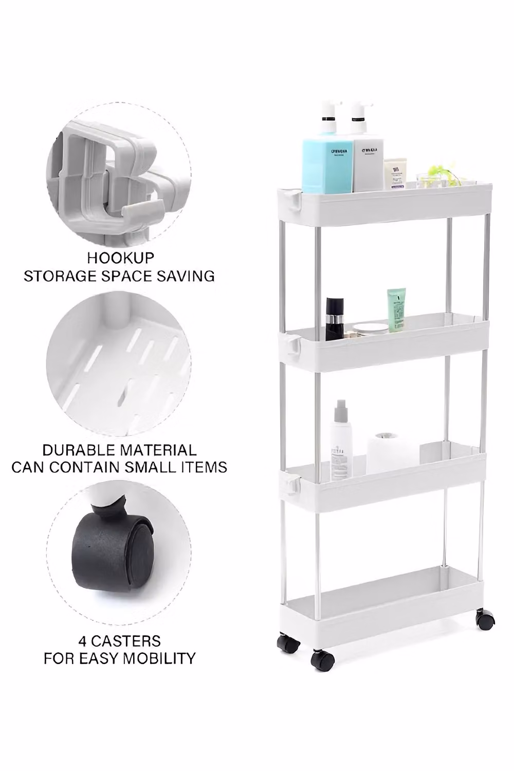 Living and Home Slim 4-Tier Corner Storage Rack Shelf in White Plastic for Kitchen or Bathroom – 3