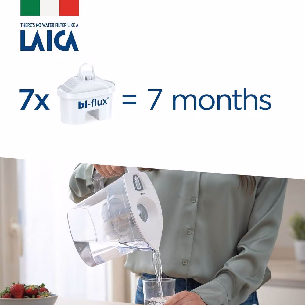 LAICA Prime Line Water Filter Jug with 7 Bi-flux Cartridges, White, 3 l – 2