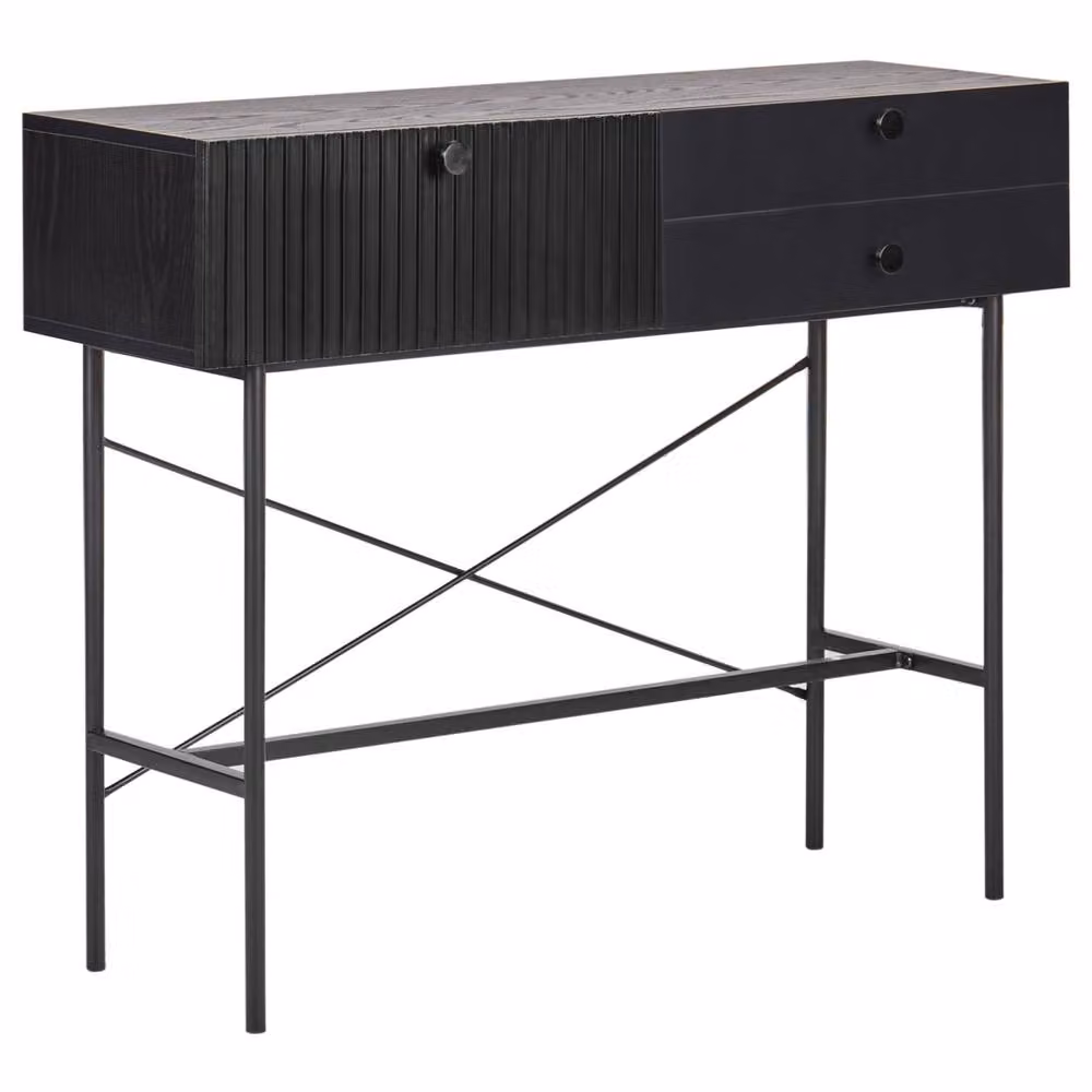 Wyld and Coco 3-Drawer Console Table in Black MDF, W: 100 cm, D: 30 cm – 2