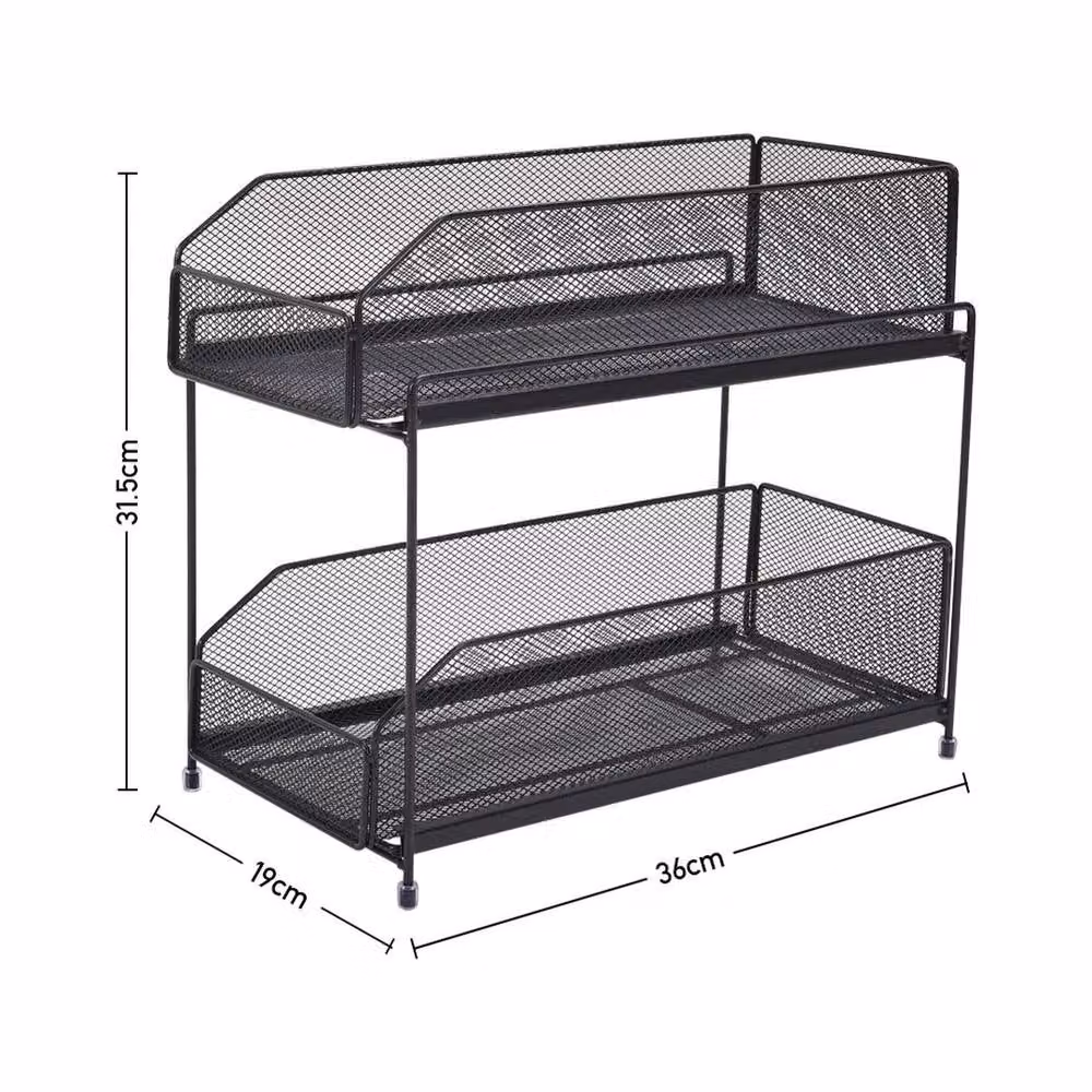 Kelvenix 2-Tier Metal Under Sink Storage Unit in Black, W/D/H: 36.0 x 31.5 x 31.5 cm – 2