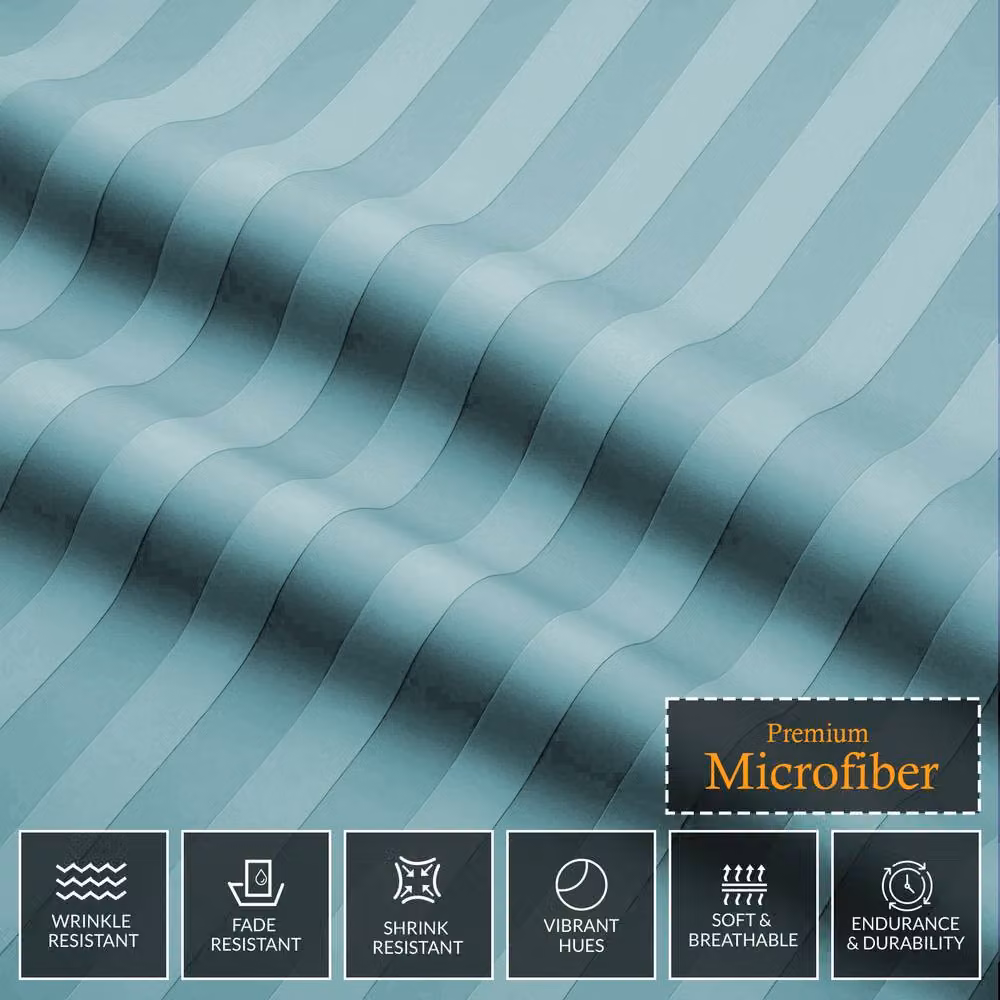 Lazzaro Home Reversible Brushed Microfibre Embossed Striped Duvet Cover and Pillowcase Set in Petrol Blue, W/D/H: 200 x 200 cm – 2