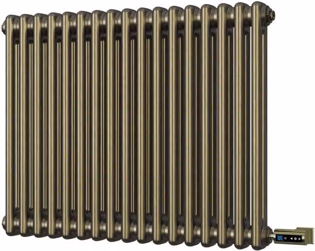 Alpha 2 Column Electric Steel Radiator in Antique Brass, H: 76.8 cm, W: 60 cm