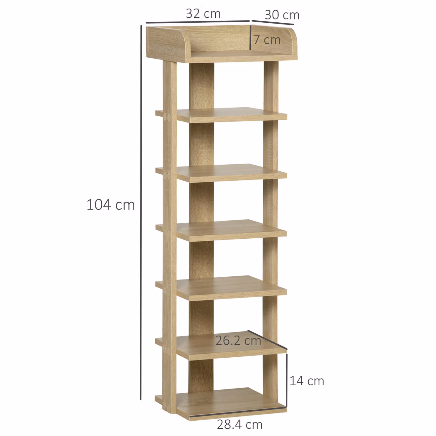 HOMCOM 7 Tier Wooden Shoe Rack Organizer in Brown Oak Finish – 3