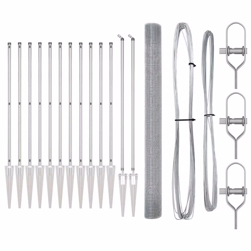Berkfield Home Grey Galvanised Steel Welded Wire Fence with 13 Spike Posts, W: 25 m, H: 1.5 m – 2