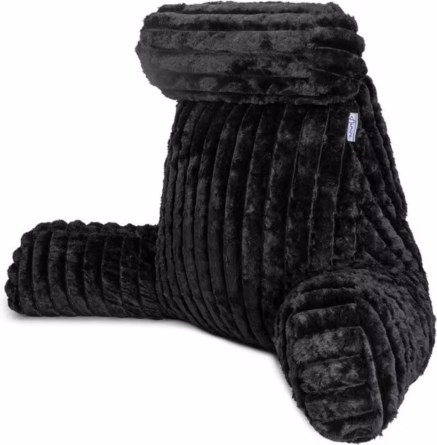 Aamira Black Faux Fur Ribbed Memory Foam Reading Pillow and Wedge Support Cushion – 1