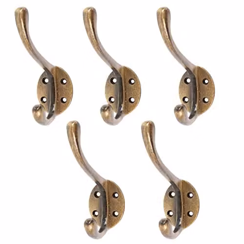 Hammer and Tongs Gold Metal Wall Mounted Hat and Coat Hooks, Pack of 5, W: 4 cm, H: 10.5 cm