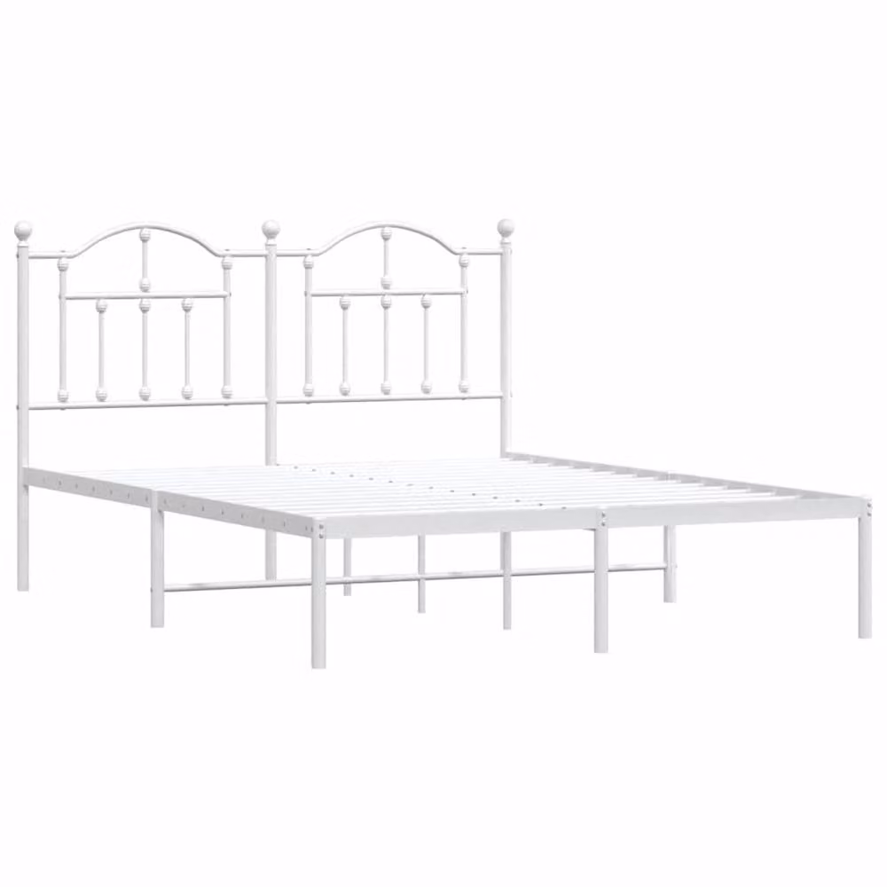 Berkfield Home Metal Bed Frame with Headboard in White, W: 135 cm x L: 190 cm – 2
