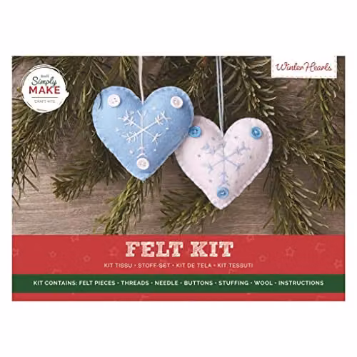 Simply Make Felt Winter Heart Craft Kit Pack of 2, Multicolour Christmas Hanging Heart Accessories – 1